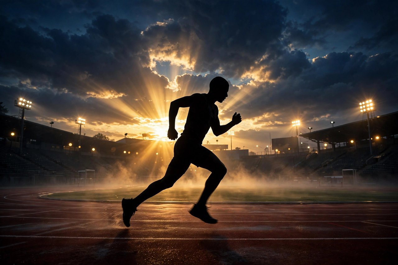 Athlete sprinting at dawn &mdash; the intensity Simon Sahi brings to real estate