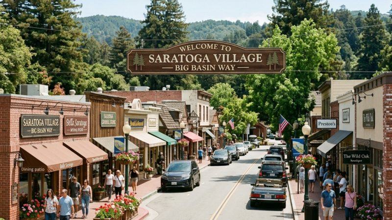 Shops and dining along Big Basin Way in downtown Saratoga