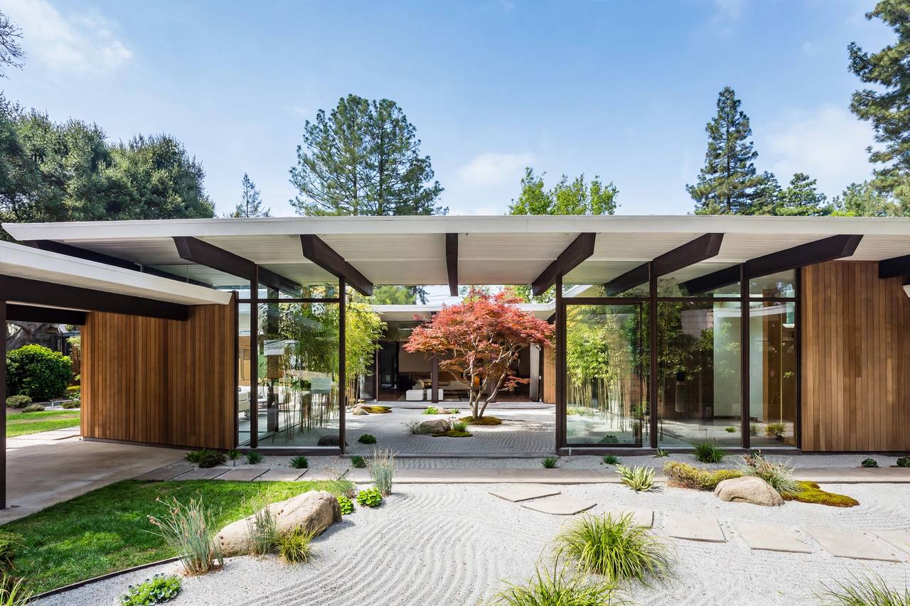 Eichler home with walls of glass in Community Center, Palo Alto