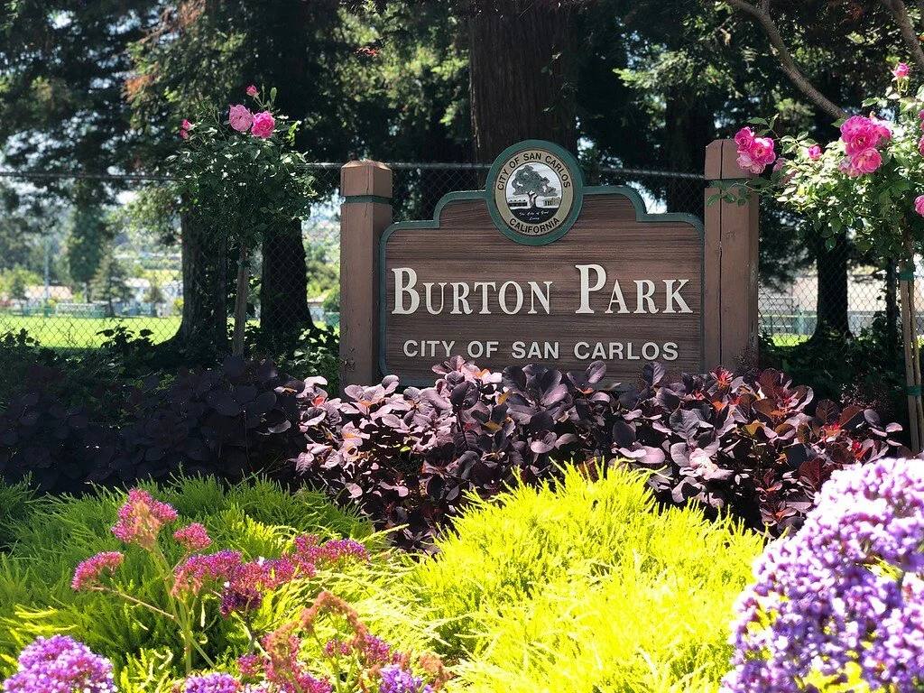 Arguello Park green space near Cordes, San Carlos, with mature trees