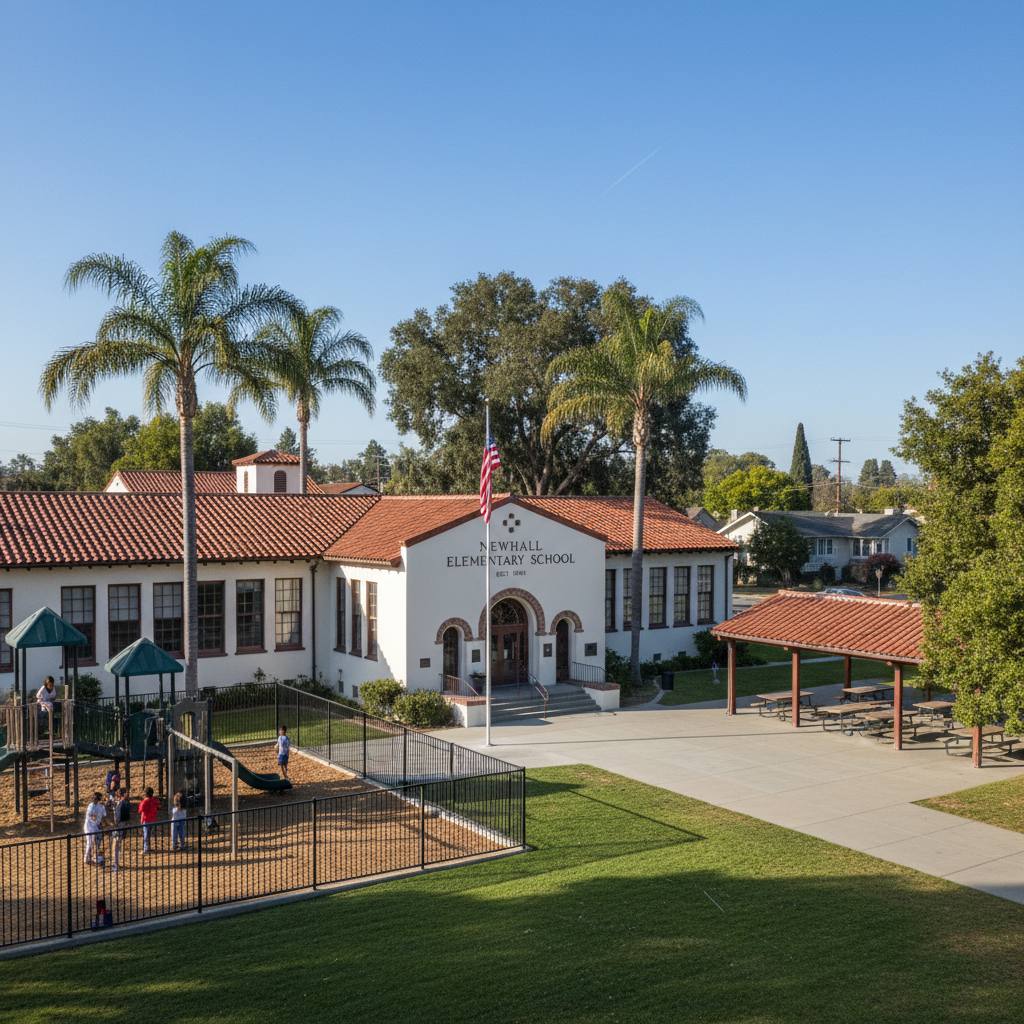 California elementary school campus with palm trees