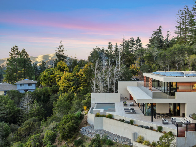Modern hillside home exterior in Emerald Hills