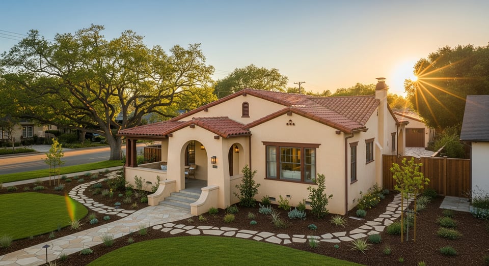 Updated home exterior at dusk in Cupertino