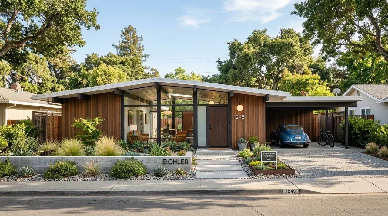 Eichler style home exterior in California
