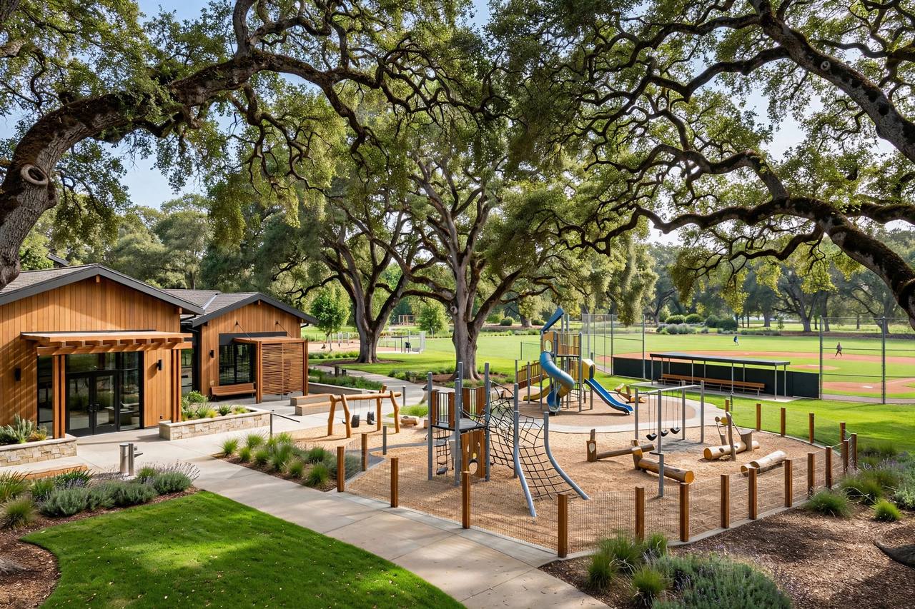Oak-shaded park near Linfield Oaks