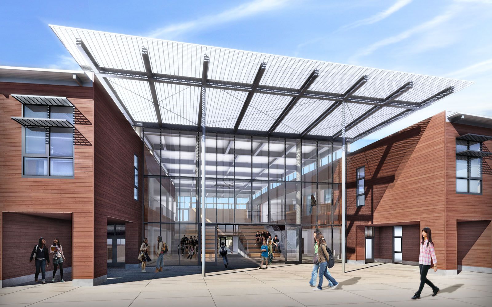 Modern school campus building in California