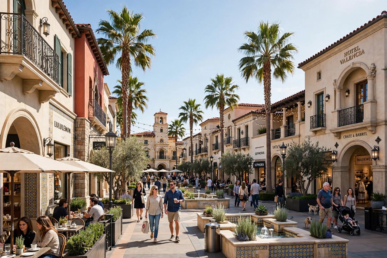 Upscale outdoor shopping district in San Jose, California