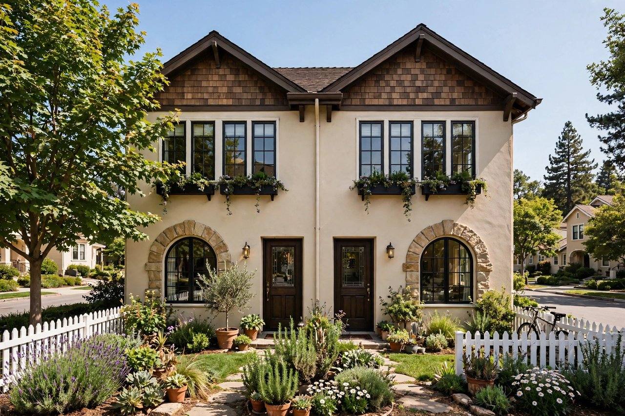 Duplex with arched windows in University District, Santa Clara